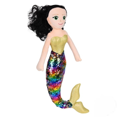 Sequin Mermaid Black Hair And Rainbow Tail (ONE)