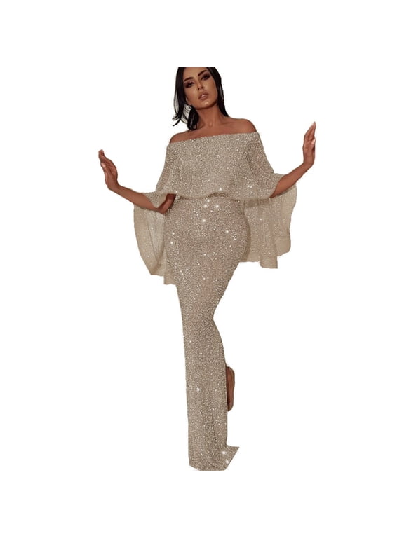 Sequin Mermaid Dress 2022 Fall Fashion Dress off the Shoulder Wedding Guest Dress Formal Prom Dress Cocktail Party Robe