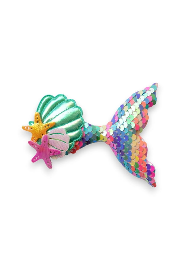 Girls' Sparkly Glitter Sequin Mermaid Tail with Starry Shell Hair Clip - Summer Crystal®