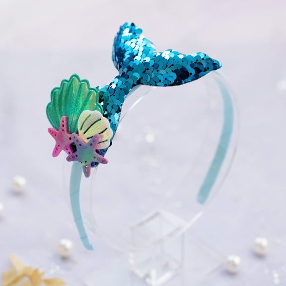Sequin Mermaid Tail with Starry Shell Headband for Girls - 1 Pack - Summer Crystal