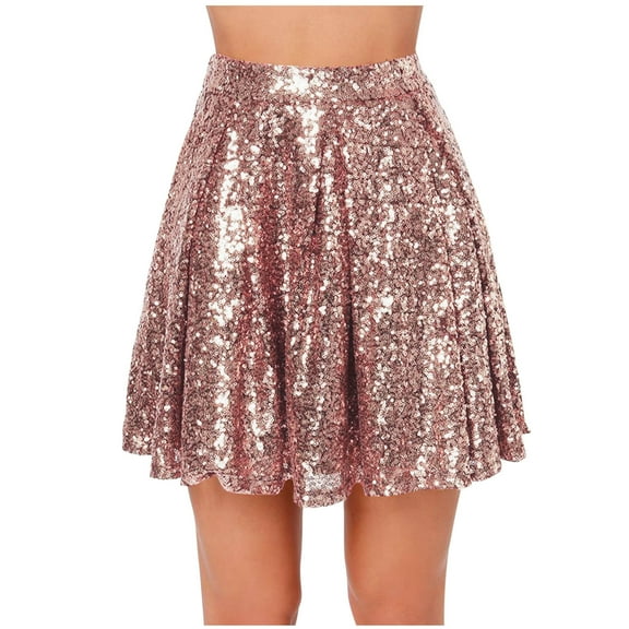 Sequin Mid Waist Mini Skirt Women Flared Skirt Glitter Sequin Sparkle Dress Fashion Dress