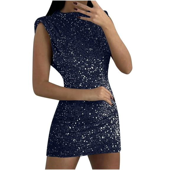 Sequin Mini Dress for Women Sexy V Neck Sleeveless Bodycon Party Dresses Homecoming Sparkly Going Out Club Dress