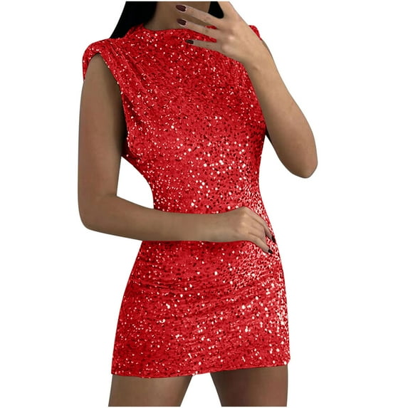 Sequin Mini Dress for Women Sexy V Neck Sleeveless Bodycon Party Dresses Homecoming Sparkly Going Out Club Dress