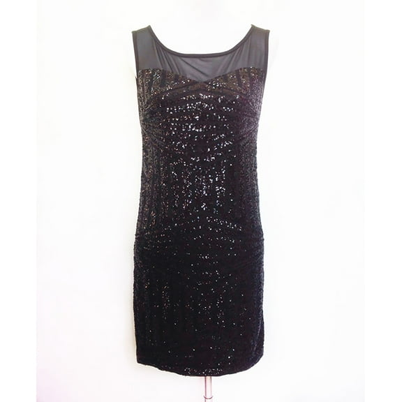 Sequin Mini Party Bodycon Dress Draping Lace Up back Stretchy Art Deco Tank Dress