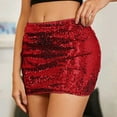 thumbnail image 1 of Sequin Mini Skirt for Women Sparkly Skirt Stretchy Bodycon Glitter Skirts Christmas Night Out Party,Red - XL, 1 of 5
