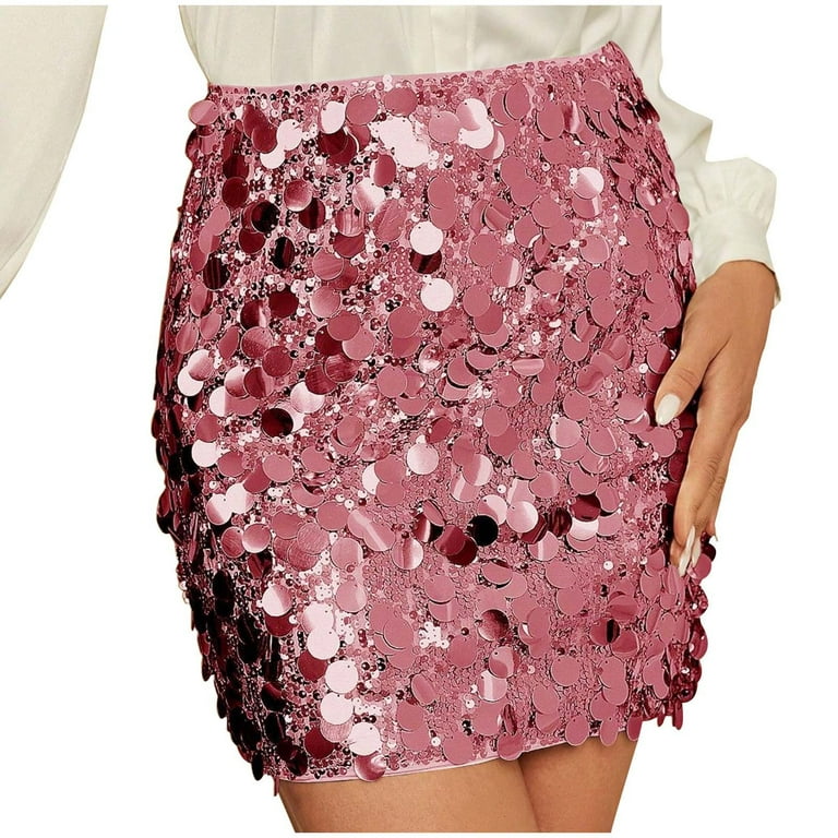 Sequin Mini Skirts for Women Fashion Solid Color Glitter Slim
