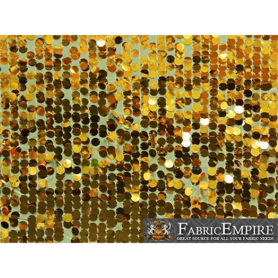 Sequin NEW Paillette Glossy Dangle Mesh GOLD Fabric / 52" W / Sold by the yard