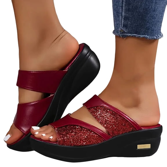 Sequin Orthopedic Wedge Sandals for Women with Arch Support Comfortable Platform Dress Slides Slippers