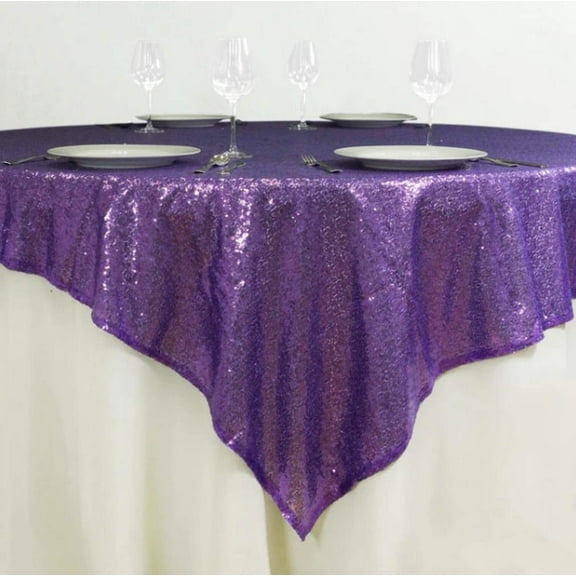 Sequin Overlay Purple 72" X 72" Square Tablecloth for Party Dessert Table Exhibition Events