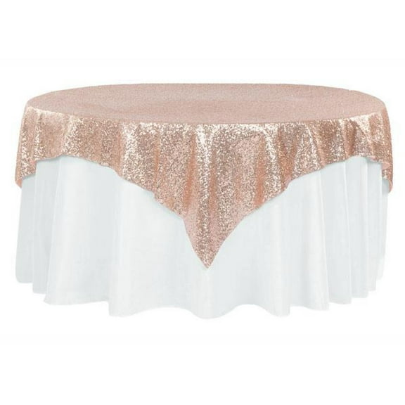 Sequin Overlay Rose Gold 72" X 72" Square Tablecloth for Party Dessert Table Exhibition Events