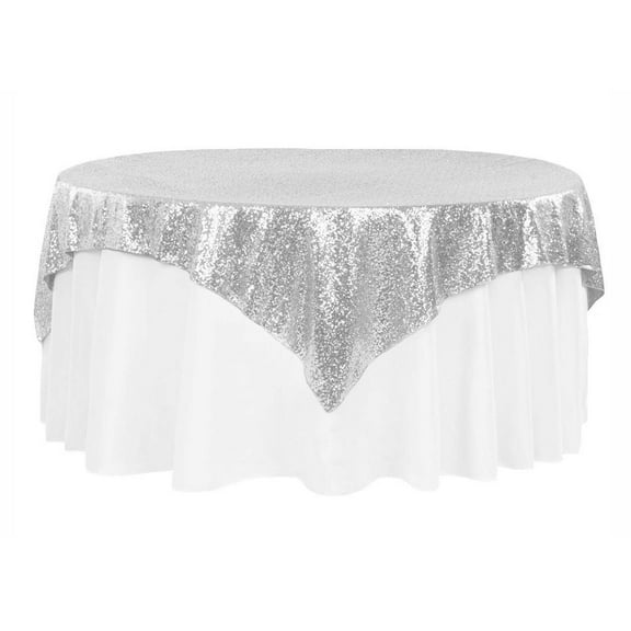 Sequin Overlay Silver 72" X 72" Square Tablecloth for Party Dessert Table Exhibition Events