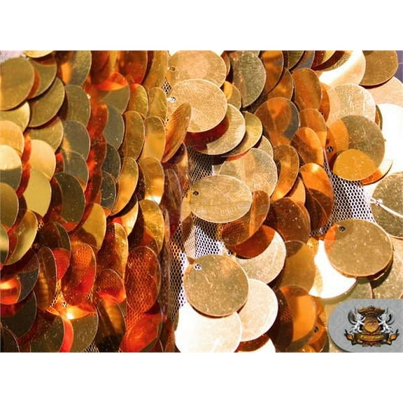Sequin Paillette Glossy Dangle Mesh GOLD Fabric / 52" W / Sold by the yard