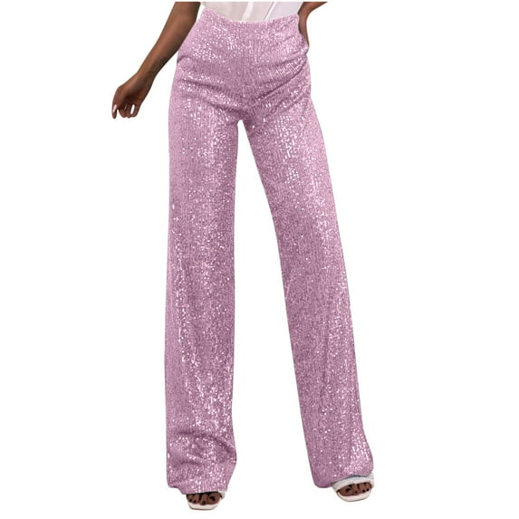 Sequin Palazzo Pant for Women Sparkly Clubwear Straight Pants High Waist Party Trendy Wide Leg Trouser