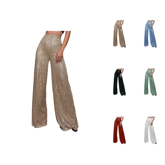 Sequin Pants Women 2026 Trendy Sequin High Waisted Loose Shiny Flowy Wide Leg Rave Pants
