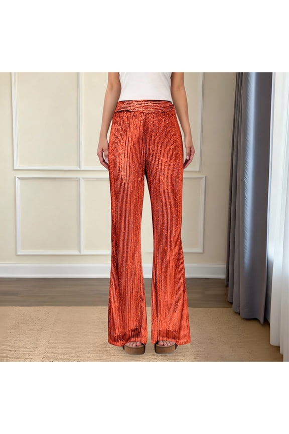 Sequin Pants Women Red Sparkly High Waisted Wide Leg Women Holiday Pants Dance Pants for Women