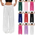 thumbnail image 1 of Sequin Pants Women Wide Leg Elastic High Waist Glitter Sparkly Dance Pants Casual Loose Palazzo Trousers Black L, 1 of 7