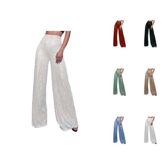Sequin Pants for Women 2026 Trendy Sequin High Waisted Flowy Loose Shiny Wide Leg Rave Pants