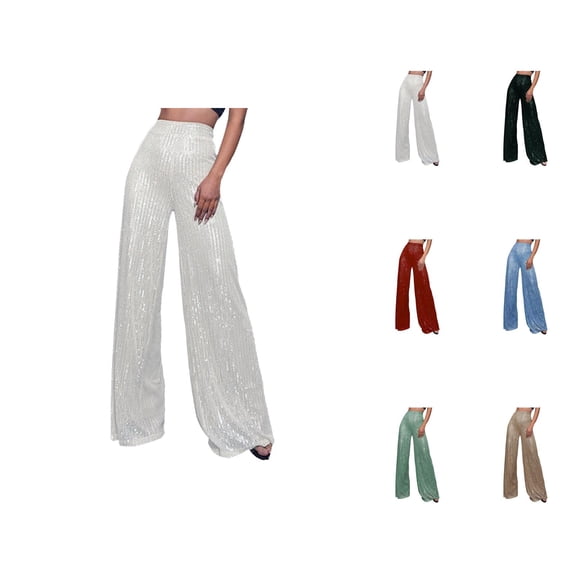 Sequin Pants for Women 2026 Trendy Sequin High Waisted Shiny Loose Wide Leg Flowy Rave Pants
