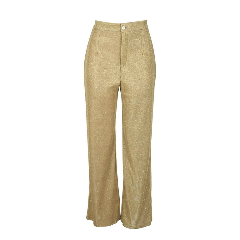 Sequin Pants for Women High Waisted Club Wear Straight Wide Leg 80s Trousers Costume Loose ting Solid Color XX Large Gold