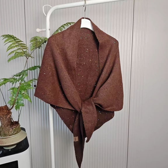 Sequin Pashmina Shawl Wraps for Women Knitted Shawls Scarf Solid Poncho Wrap Tops (Coffee One Size)