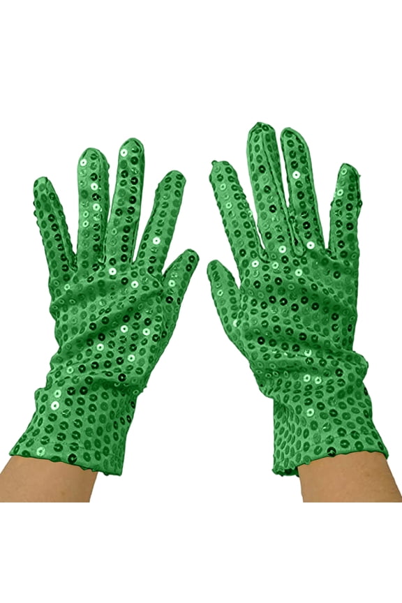 Sequin Performance Gloves Sparkling Glitter Dance Stage Costume Accessories for Adults One Size Green