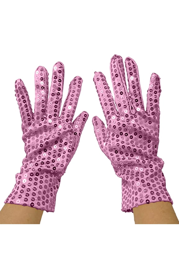 Sequin Performance Gloves Sparkling Glitter Dance Stage Costume Accessories for Adults One Size Pink
