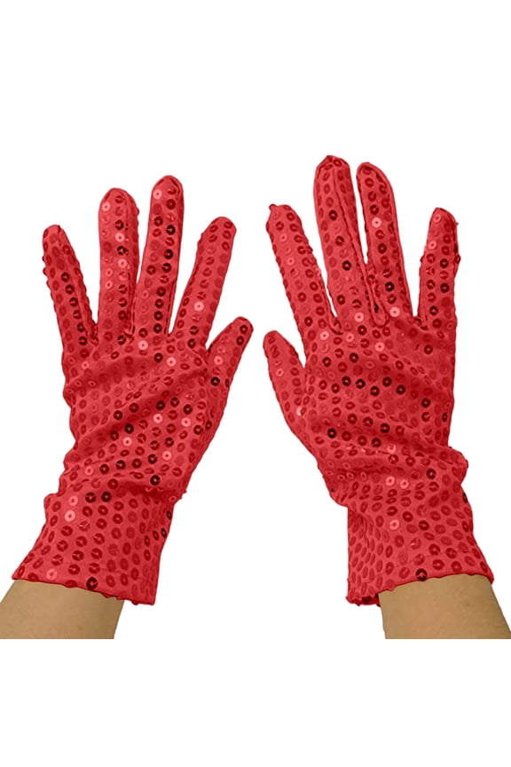 Sequin Performance Gloves Sparkling Glitter Dance Stage Costume Accessories for Adults One Size Red