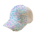 thumbnail image 1 of Sequin Ponytail Baseball Cap for Women Velcro Ponycap Adjustable Mesh Trucker Hat, 1 of 6