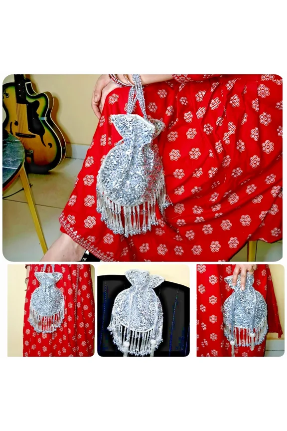 Sequin Potli Bags Wedding Designer Potli Bags White Pearl Potli Clutch