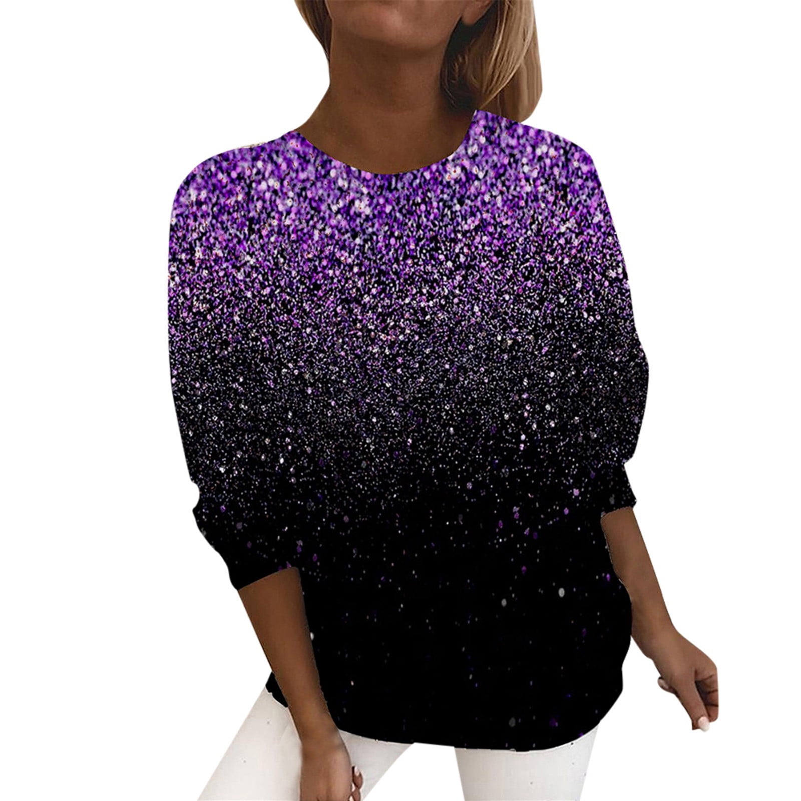 Sequin Print Shirt for Women Long Sleeve Loose Fit Trendy Spring Fall — free download