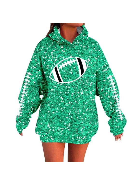 Women Football Hooded Sweatshirts Y2K Fashion Rugby Graphic Long Sleeve Loose Pullover