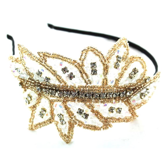 Sequin Rhinestone and Rhinestone Tiara White Fashion Bead Headband