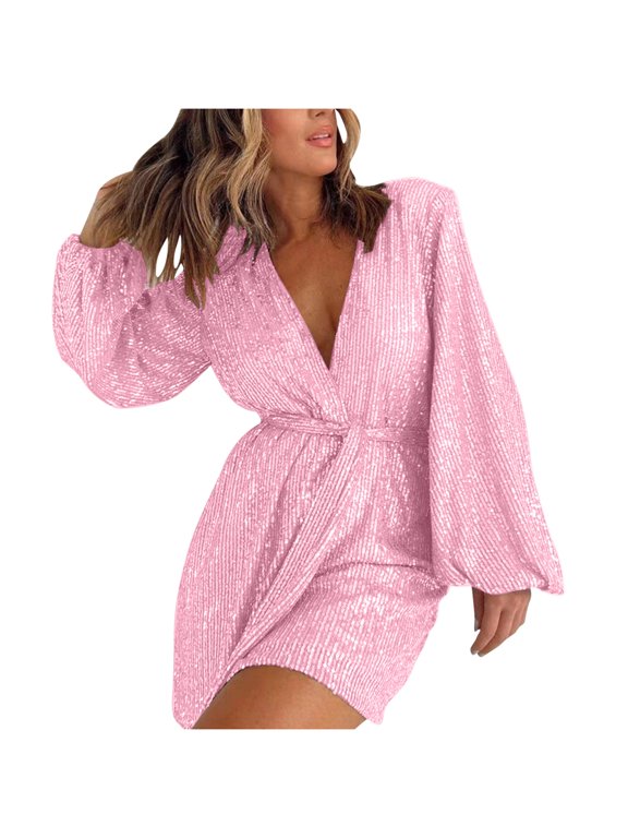 Sequin Romper For Women One Piece Shiny Wrap V Neck Party Clubwear Shorts Jumpsuit Long Sleeve Disco Dance Outfits