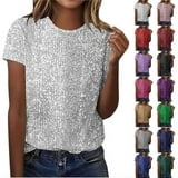 Sequin Pumpkin Round Neck Short Sleeve T-Shirt
