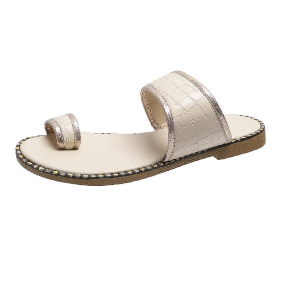 Sequin Sandals for Women Flats Casual Summer Toe Ring Open Toe Slip On Slipper Solid Color Lightweight Comfortable Slides Outdoor Beach Shoes Flip Flops