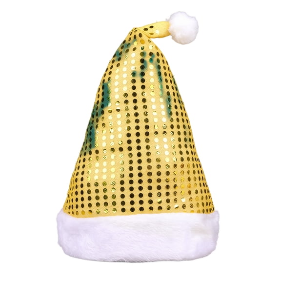 Sequin Santa Hat Glitter Sequined Christmas Santa Cap with White Plush Cuff Xmas Costume Hat for Adults Holiday Party Gift Photo Booth Prop Accessory,1pack