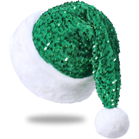 Sequin Santa Hat for Adults with Shiny Sequin and Fluffy Pompom, Party Hat for New Year Xmas Festival