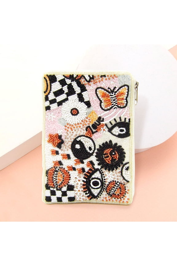 Sequin Seed Beaded Butterfly Love Message Evil Eye Lips Yin Yang Crossbody Bag