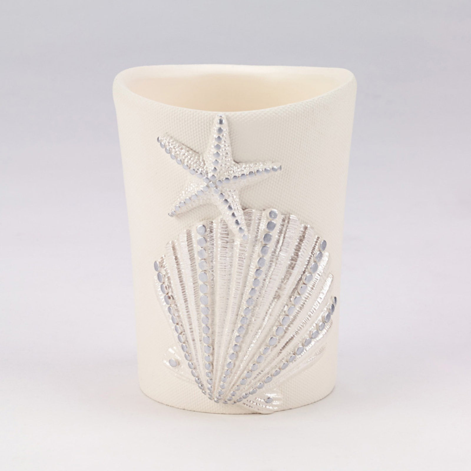 Ivory Resin Coastal Seashell Tumbler with Silver Accents