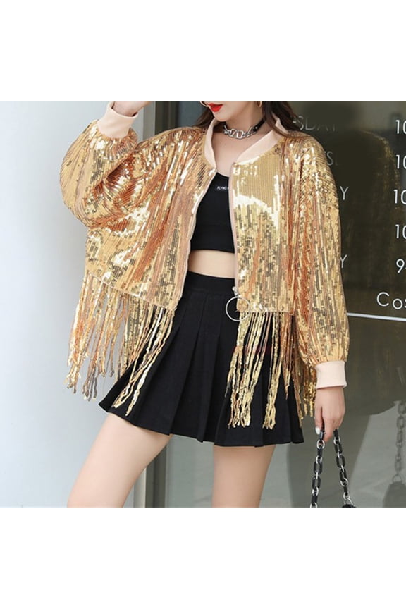 Sequin Short Loose Sparkling Top Jacket Nightclub Stage Performance Clothing Dj plus Size Jackets for Women plus Size Coat 3x 3x Jacket with Hood Winter Coat Anorak Womens Jacket with Hood plus Size
