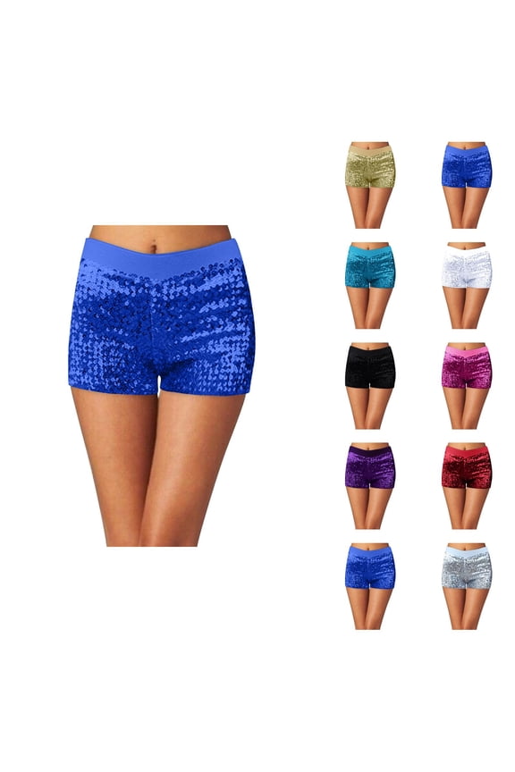 Sequin Shorts for Women 2026 Summer Elastic High Waist Glitter Sparkle Mini Shorts Clubwear Dancewear