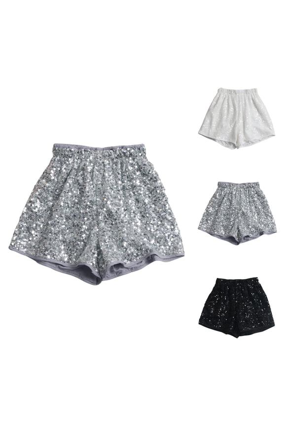 Sequin Shorts for Women 2026 Summer Elastic High Waist Wide Leg Sparkle Booty Shorts Dancewear Clubwear