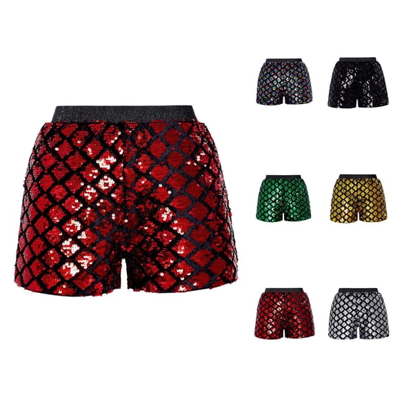 Sparkly Sequin Shorts for Women Elastic High Waist Shiny Metallic Sequins Hot Shorts Disco Party Clubwear