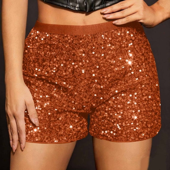 Sequin Shorts for Women Slim Fit Elastic Waistband Hot Pants Shimmering Sparkly Bottoms Glitter Party Disco Clubwear Rave Festival Outfits