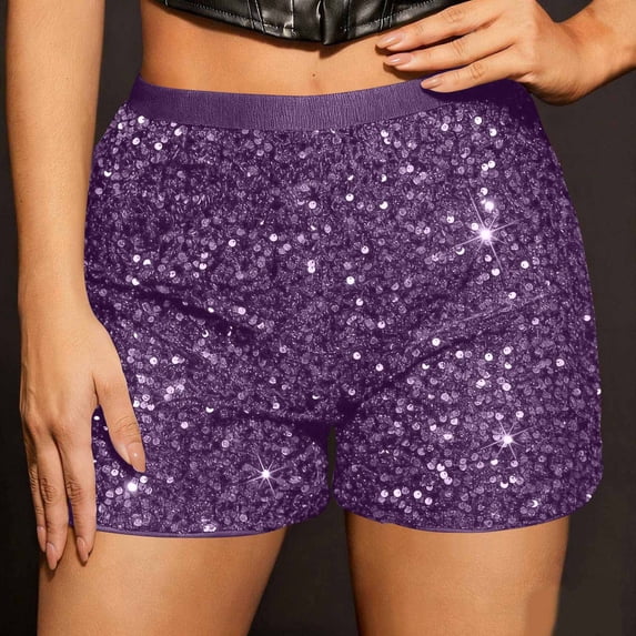 Sequin Shorts for Women Slim Fit Elastic Waistband Hot Pants Shimmering Sparkly Bottoms Glitter Party Disco Clubwear Rave Festival Outfits