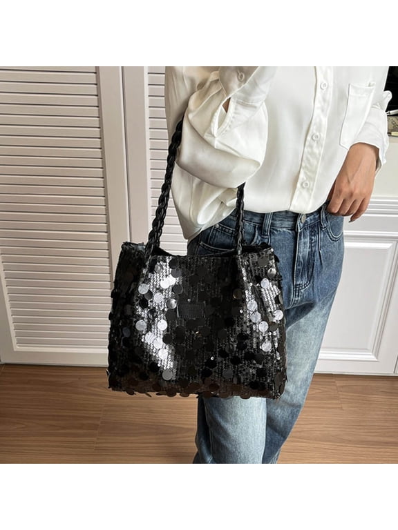 Sequin Shoulder Bag for Women, Large Capacity Evening Handbag and Underarm Purse for Parties Dinners and Travel