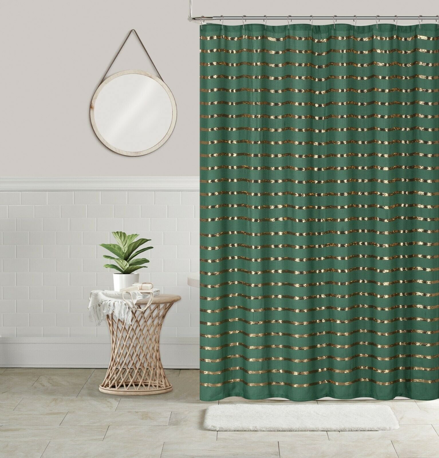 Sequin Shower Curtain Shining Stripe Holiday Bathroom Decor Coco 70x70 Hunter Green Gold Com