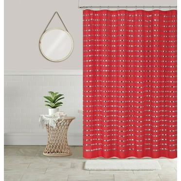 Sequin Shower Curtain Shining Stripe Holiday Bathroom Decor Coco 70x70 Red/ Silver