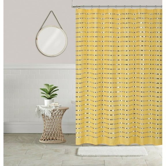 Sequin Shower Curtain Shining Stripe Holiday Bathroom Decor Coco 70x70 Yellow/ Silver