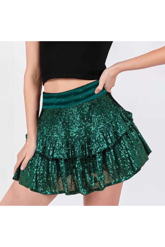 Sequin Skirt Women Glitter Cute High Waist Ruffle Flowy Shiny Glitter Mini Skirts For Night Out Club Party Women's Swimsuits with Skirts Plaid Mini Skirt Leopard Midi Skirt Double Slit Skirt Beach